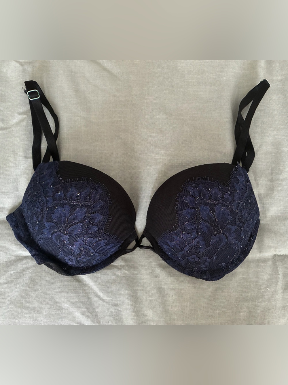 Victoria's Secret Black with Navy Lace Bombshell Push-Up Bra